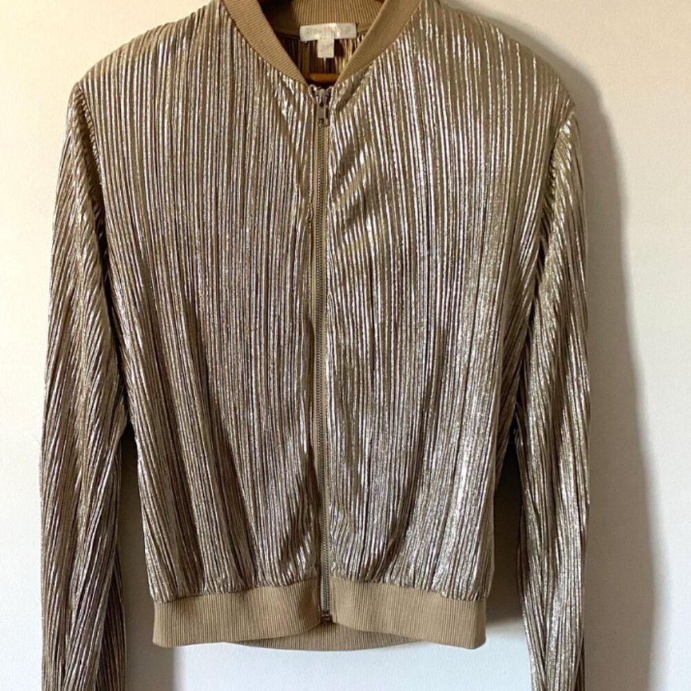 Zara Shimmer Metallic Bomber Jacket Size M - Picture 6 of 11